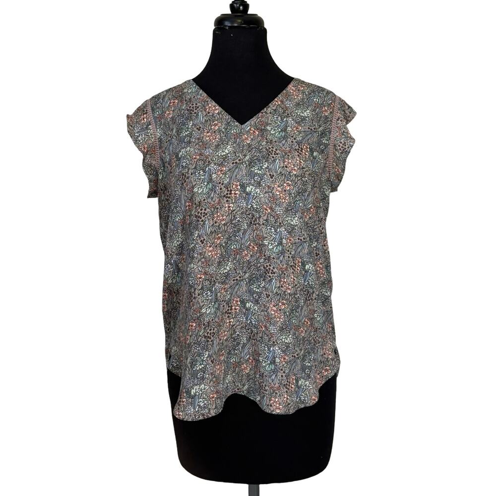 LOFT Outlet Floral Cap Sleeve Blouse Small Lightweight Split Neck